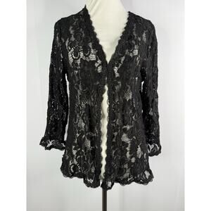 Benancy Lace Cardigan Sz L Black Whimsigoth Witchy Fairy Grunge Gothic Sheer Y2K